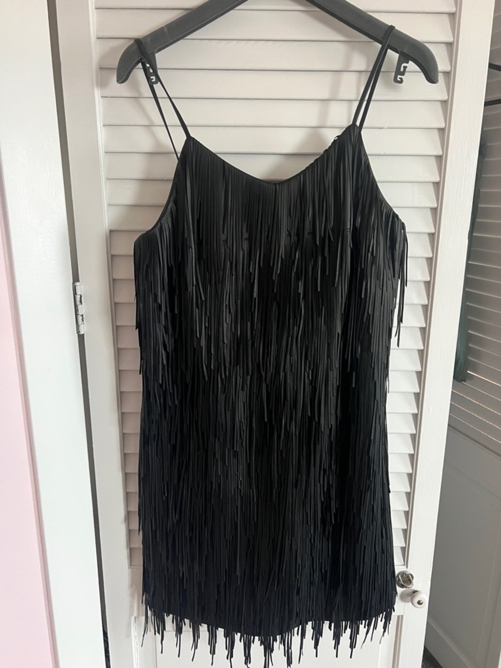 Michael Kors Collection Black leather Fringe Slip Dress